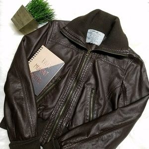 Brown Faux Leather Jacket Small